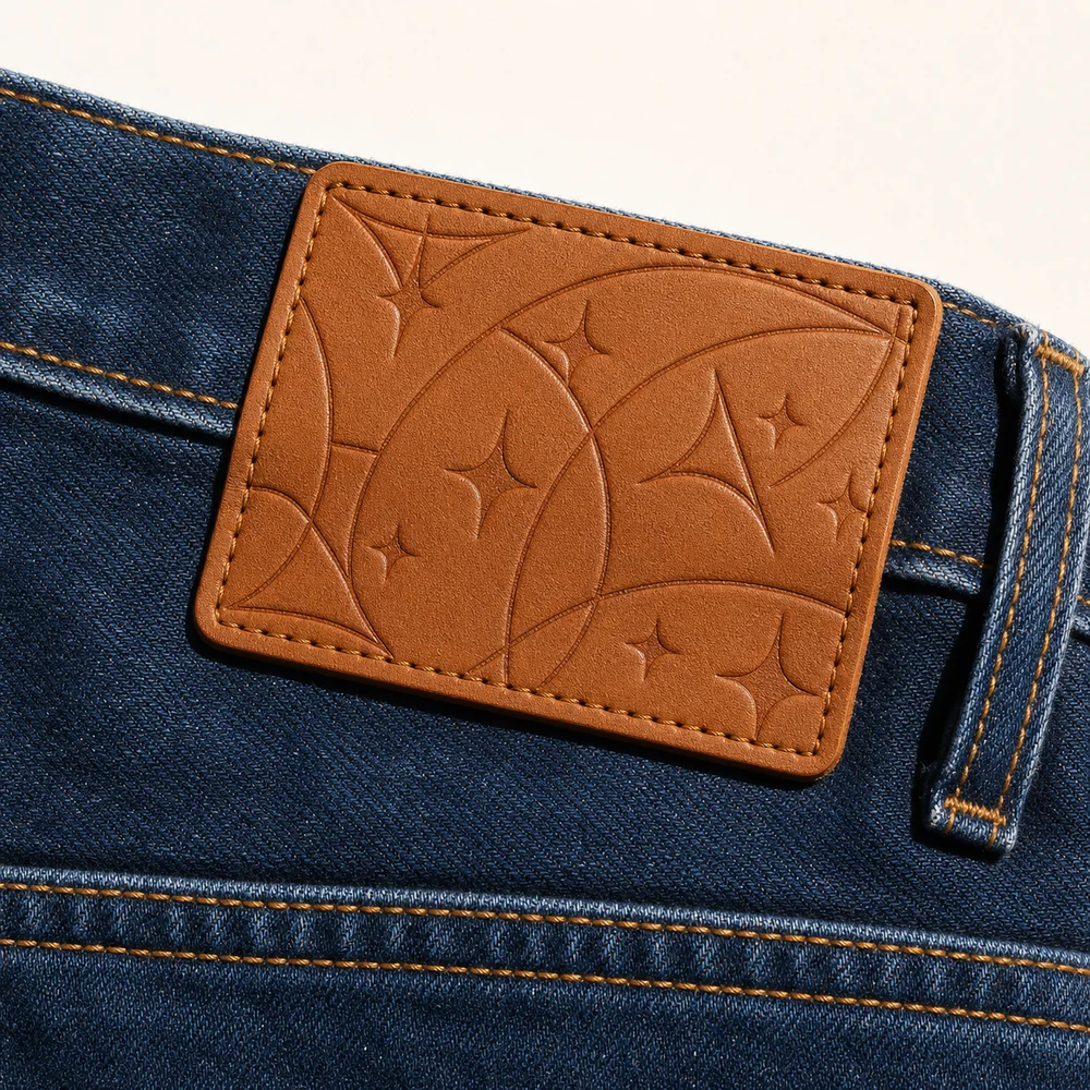 Denim üzerinde kabartmalı taba kot patch