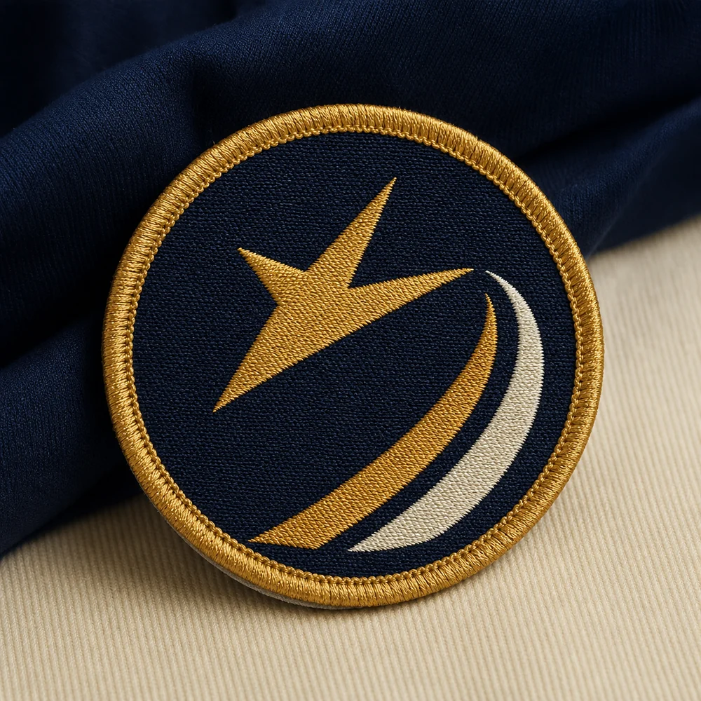 Altın overlok kenarlı lacivert woven patch